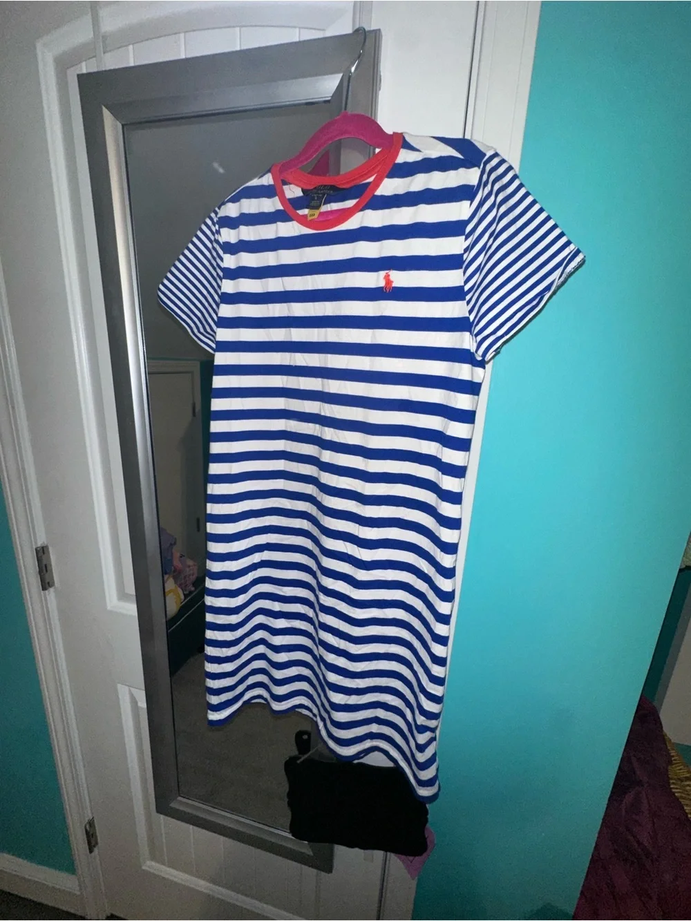 Ralph Lauren Blue & White Striped Tee Dress with Red Accents
